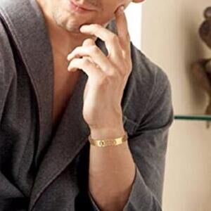 Magnetic Bracelet for Women Men, 9.44'' Unique Design Gold Titanium Steel